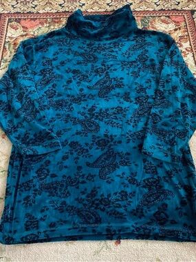 TR Bentley emerald green and black floral velvet blouse